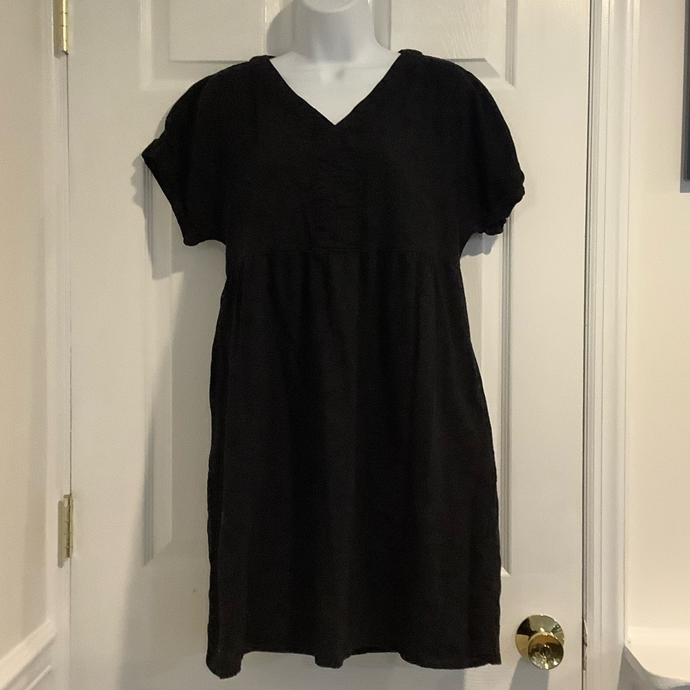 BRIGGS Black Linen Blend Minimalist Coastal Grandma Capsule Vacation Fall Dress
